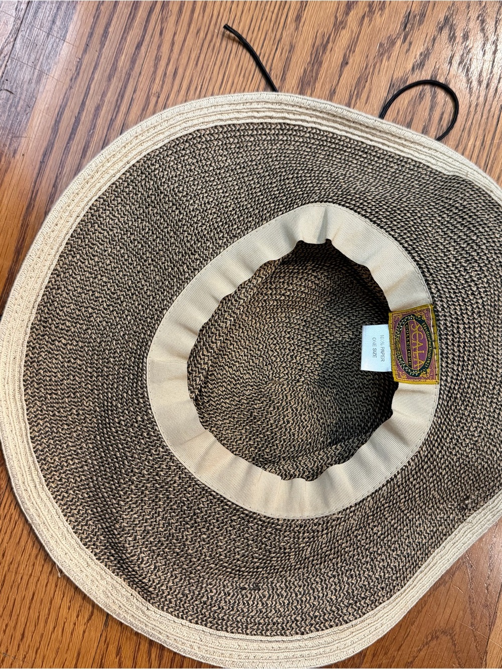 Scala Neutral Straw Wide-Brim Hat with Brown Chin Tie - Picture 2 of 2